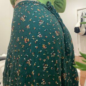 Plenty floral green wrap ruffle midi skirt with leg slit